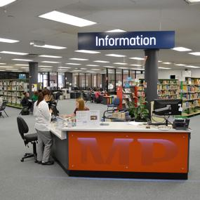 Information desk at Melbourne Polytechnic's Preston Library